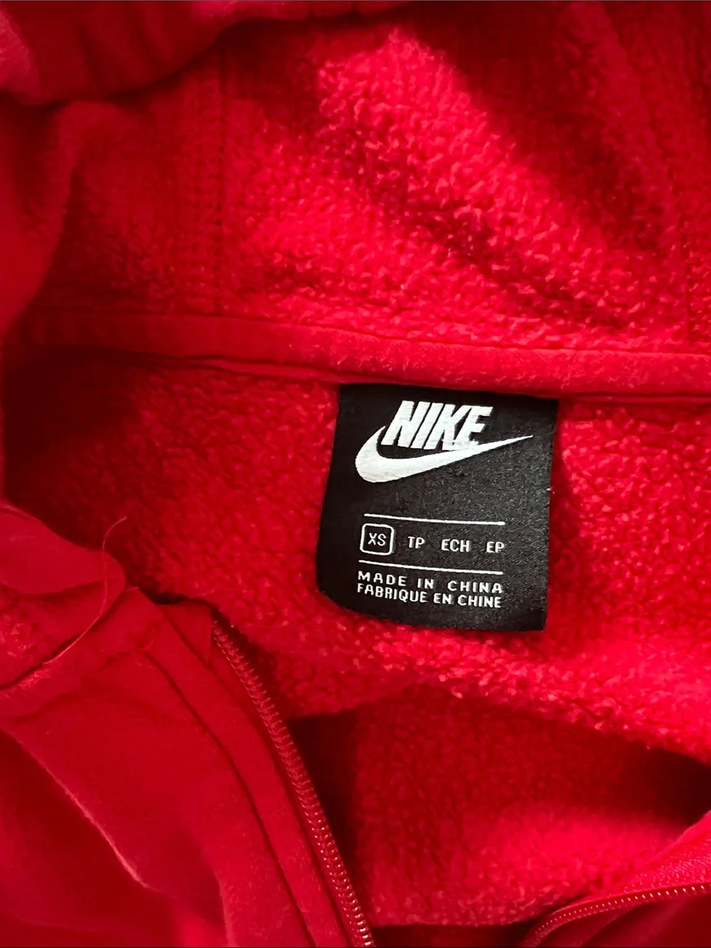 Nike Boys Red Full Zip Fleece Hoodie XS White Swoosh